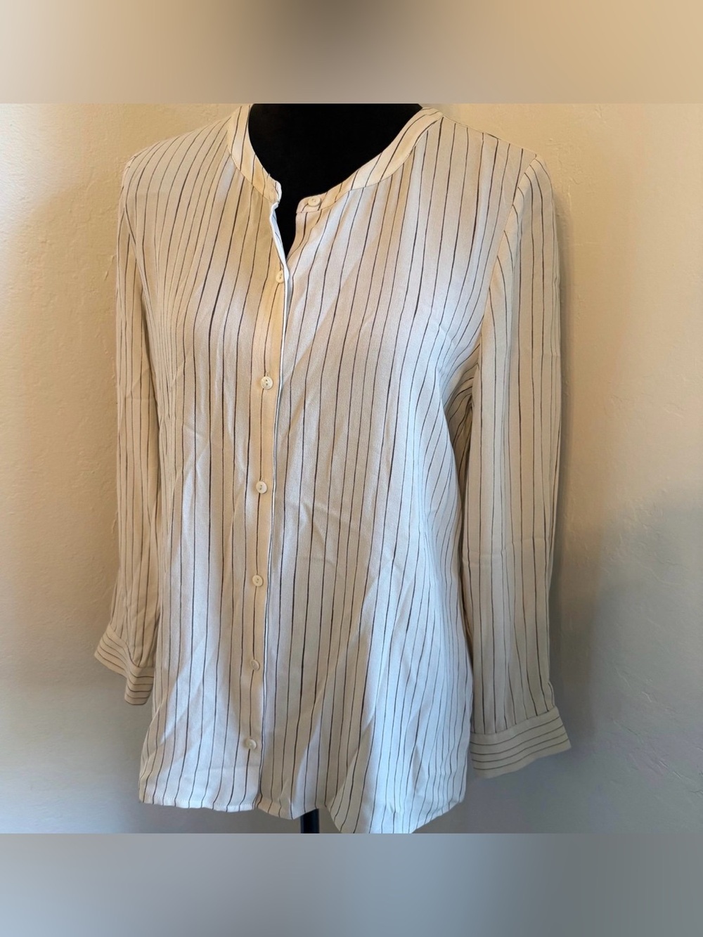 Women’s Elieen Fisher Long Sleeve Striped Cream Button-Down Blouse (Size S)